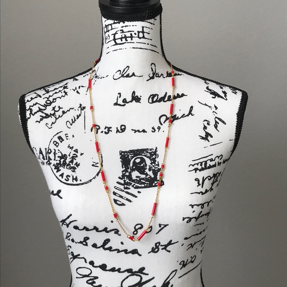 Kate Spade Necklace Gold Red Enamel